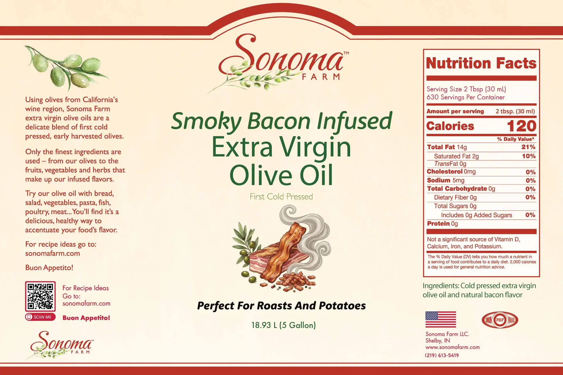 EVOO Smoky Bacon - 5 Gallon Label
