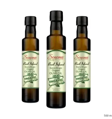 Three Pack of Organic Basil Extra Virgin Olive Oil - 500 mL Bottles