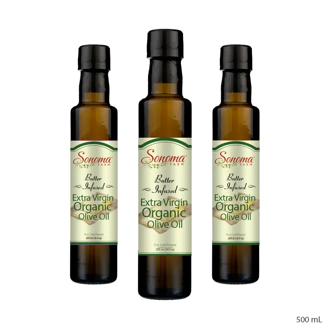 Three Pack of Organic Butter Extra Virgin Olive Oil - 500 mL Bottles