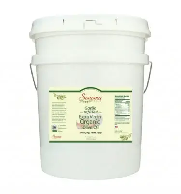 5 Gallon Pail of organic garlic extra virgin olive oil