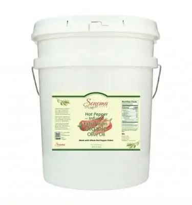 5 Gallon Pail of organic hot red pepper extra virgin olive oil