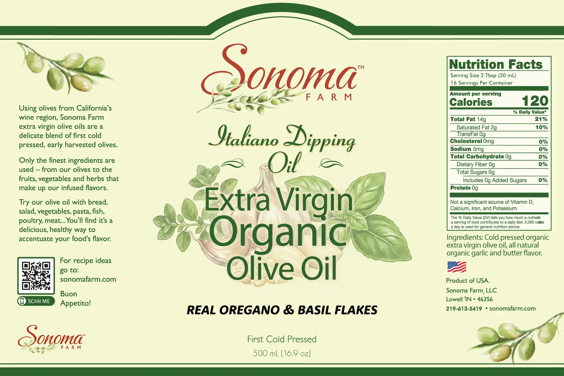 Organic Italiano Dipping Oil - Extra Virgin Olive Oil - 5 Gallon Label