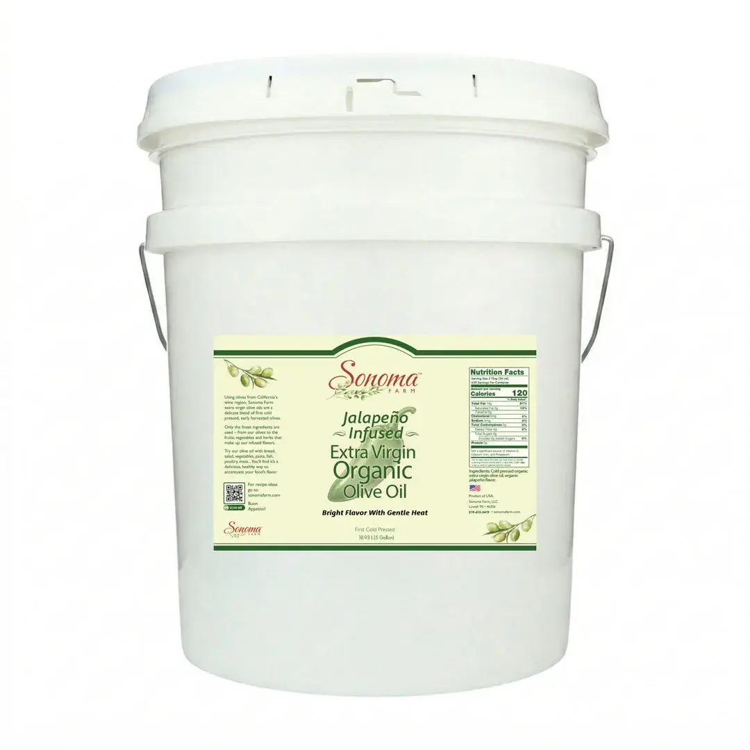 5 Gallon Pail of organic Jalapeno extra virgin olive oil