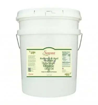 5 Gallon Pail of organic rosemary and basil extra virgin olive oil