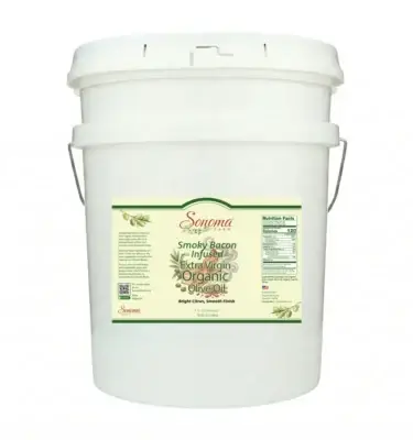 5 Gallon Pail of organic smoky bacon flavored extra virgin olive oil