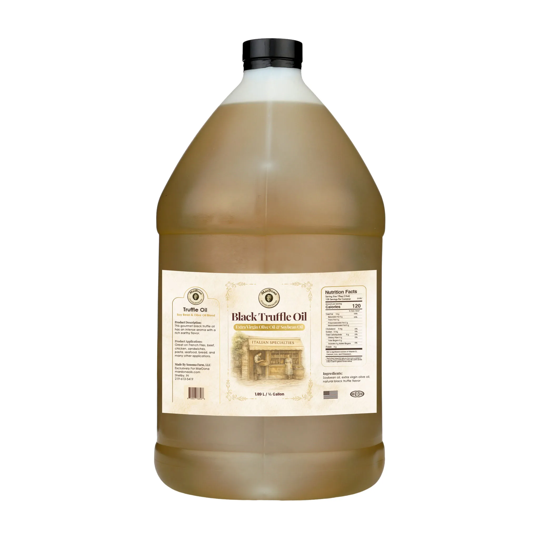 MarDona Black Truffle Oil ½ Gallon EVOO and Soybean Blend Jug