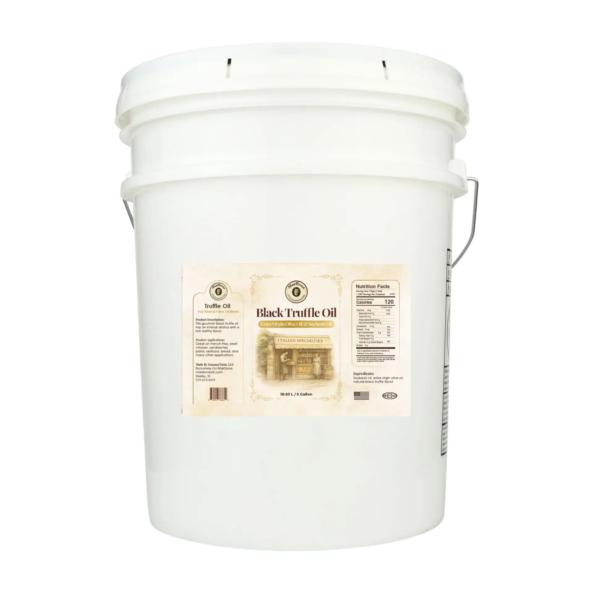 MarDona Black Truffle Oil 5 Gallon EVOO and Soybean Blend Jug