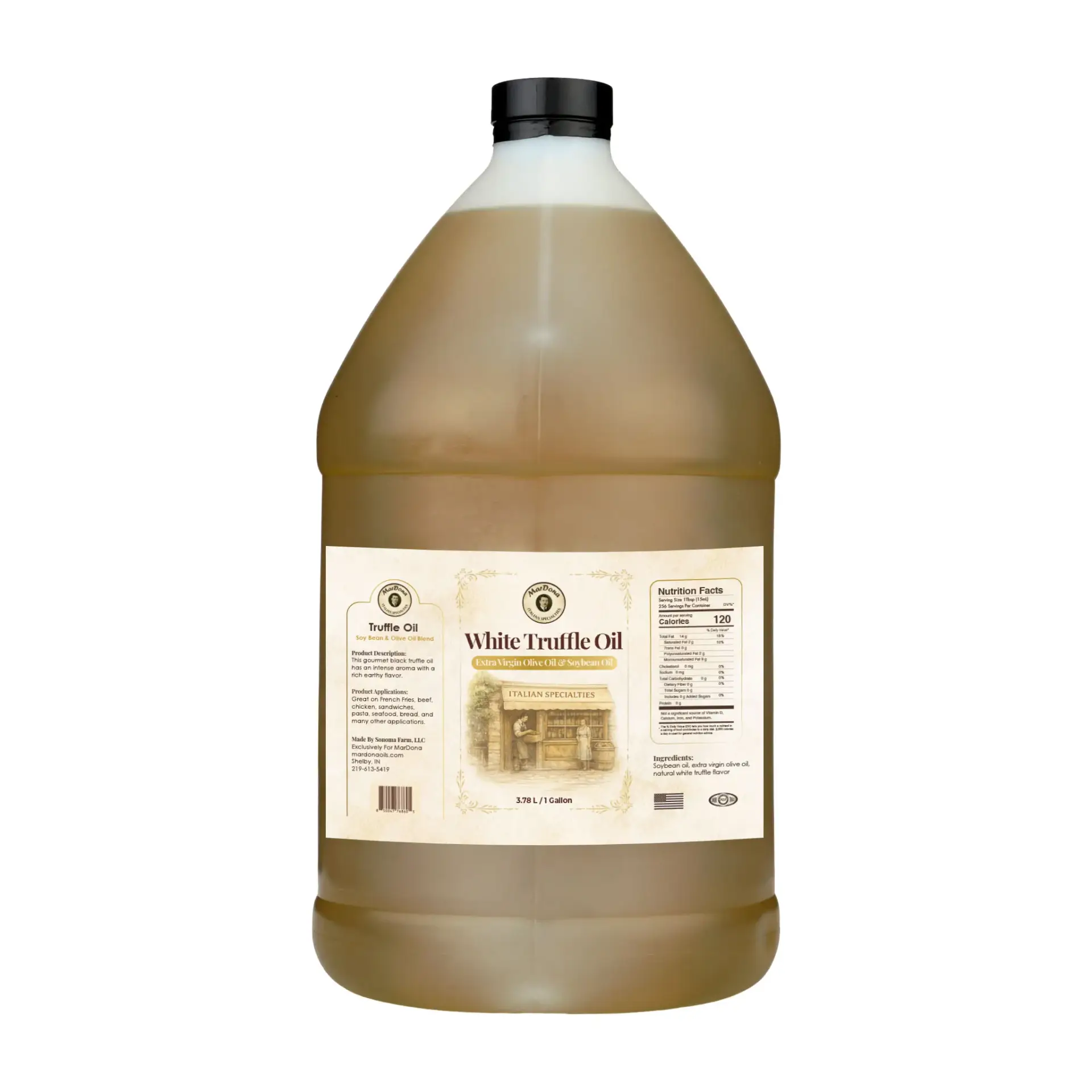 MarDona White Truffle Oil 1 Gallon EVOO and Soybean Blend Jug
