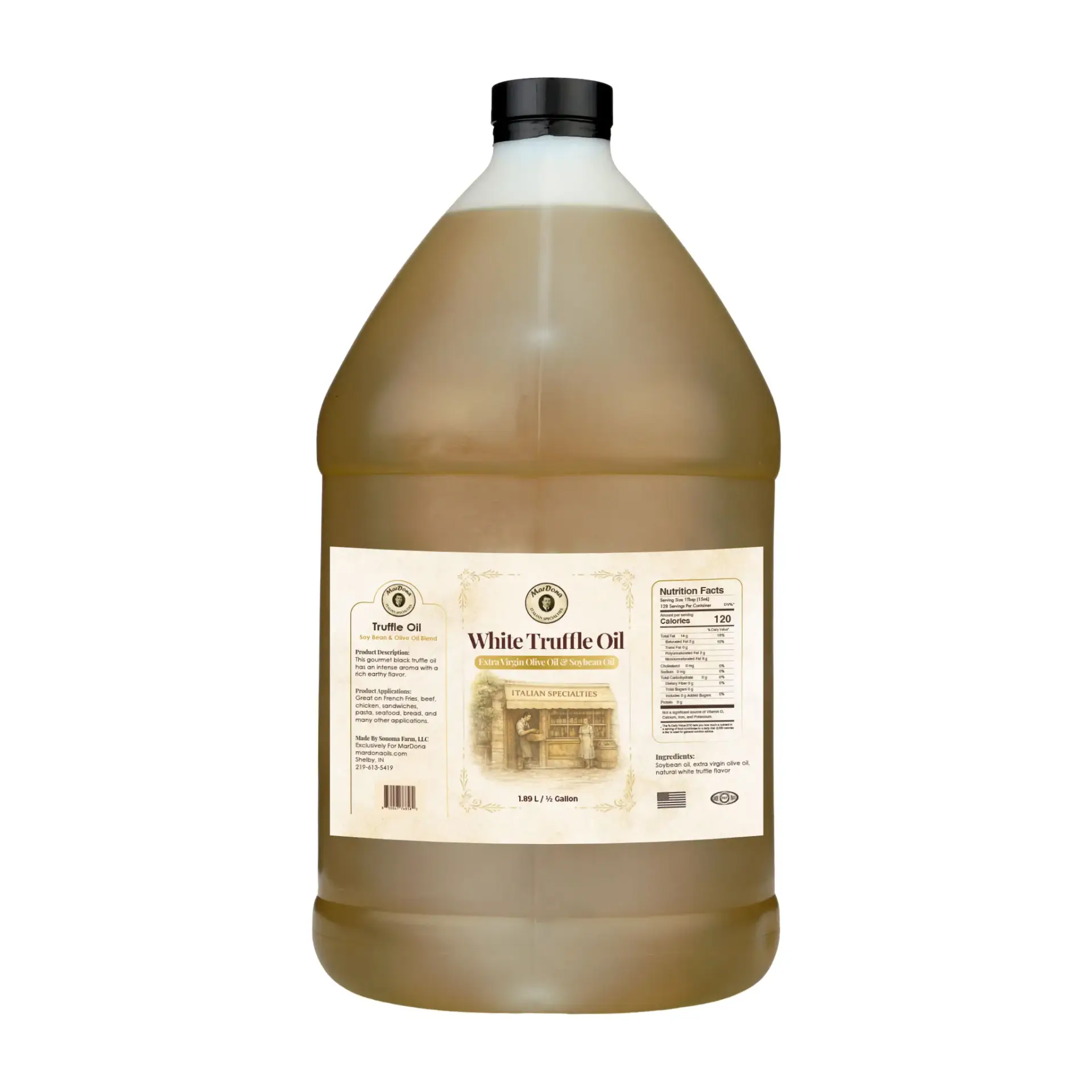 MarDona White Truffle Oil ½ Gallon EVOO and Soybean Blend Jug