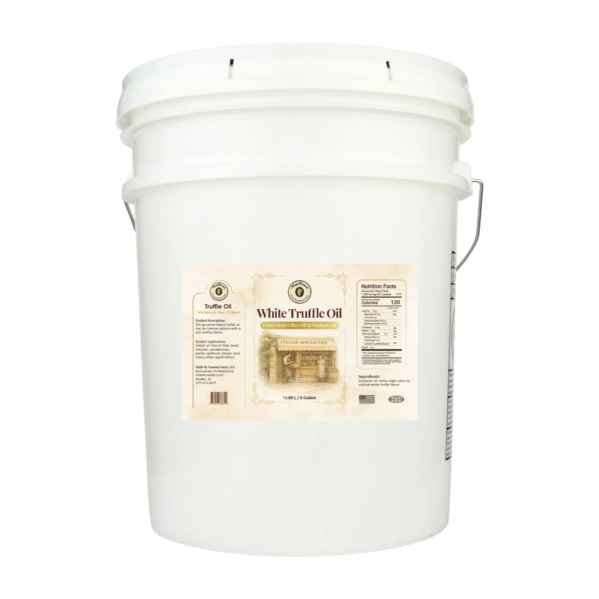 MarDona White Truffle Oil 5 Gallon EVOO and Soybean Blend Jug
