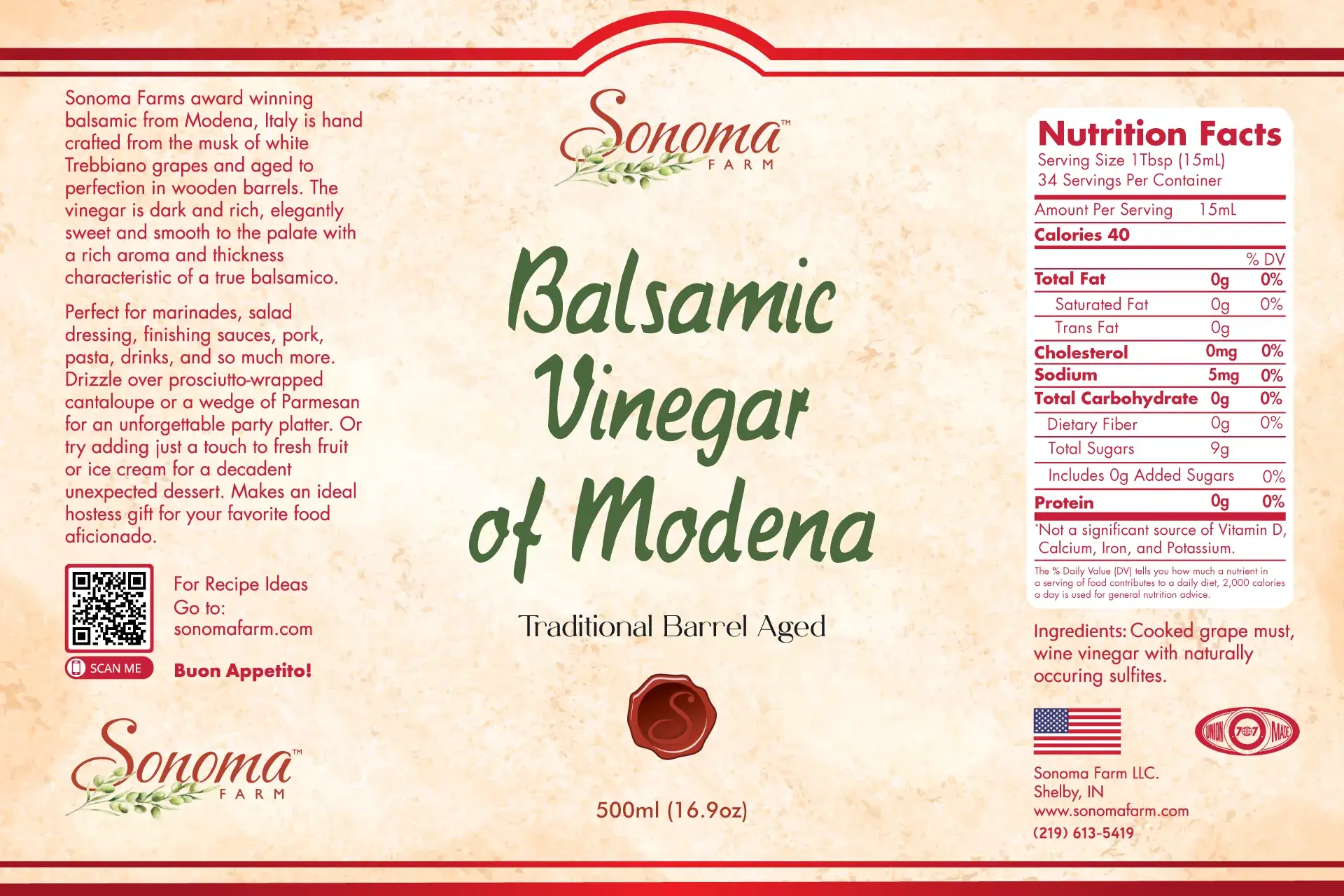 Balsamic Vinegar - 500 mL Label