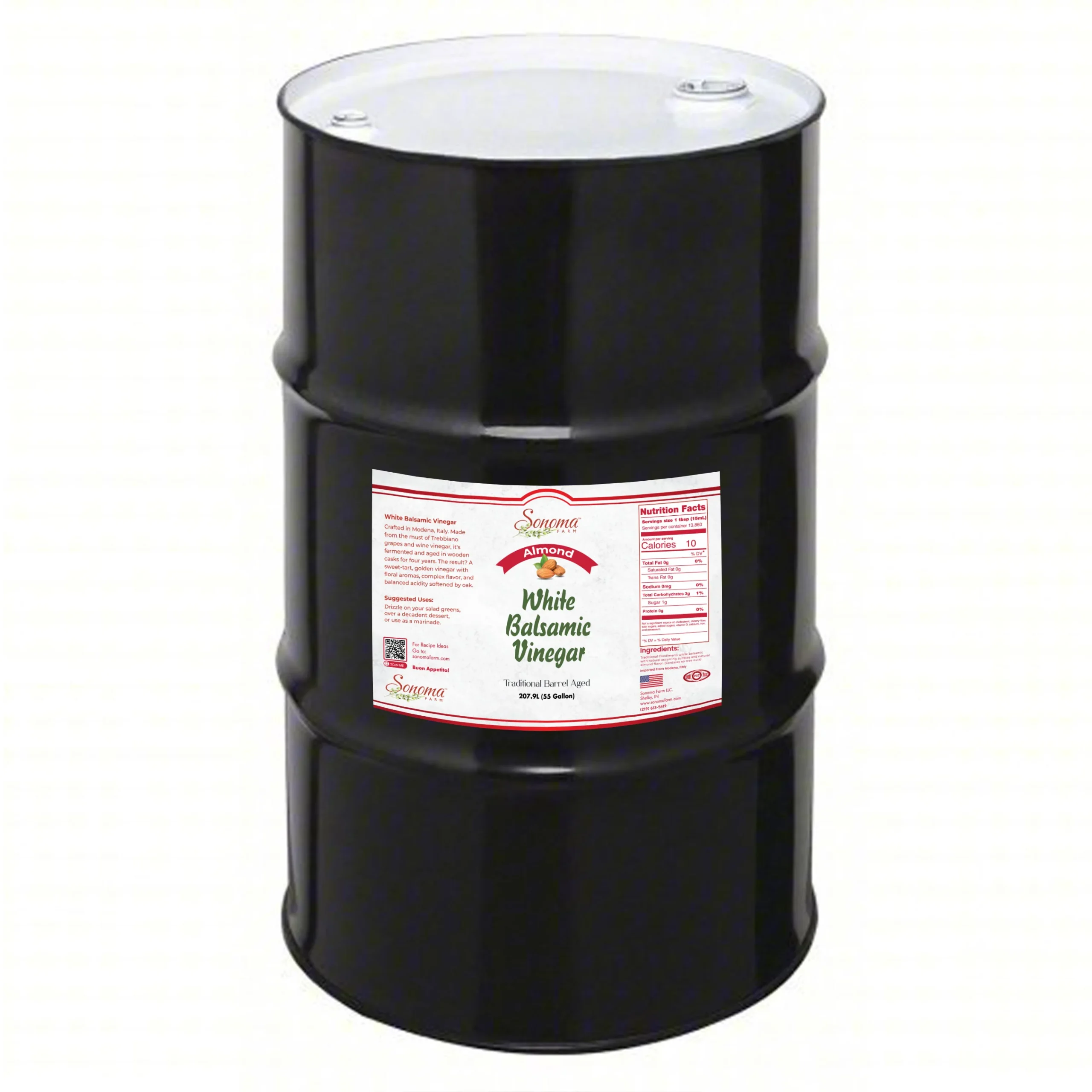 55 gallon drum of Almond Infused White Balsamic Vinegar from Sonoma Farm