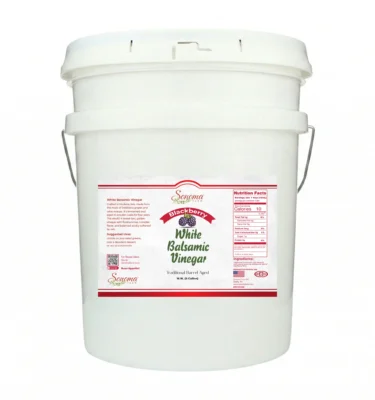 5 gallon container of Blackberry Infused White Balsamic Vinegar Glaze from Sonoma Farm
