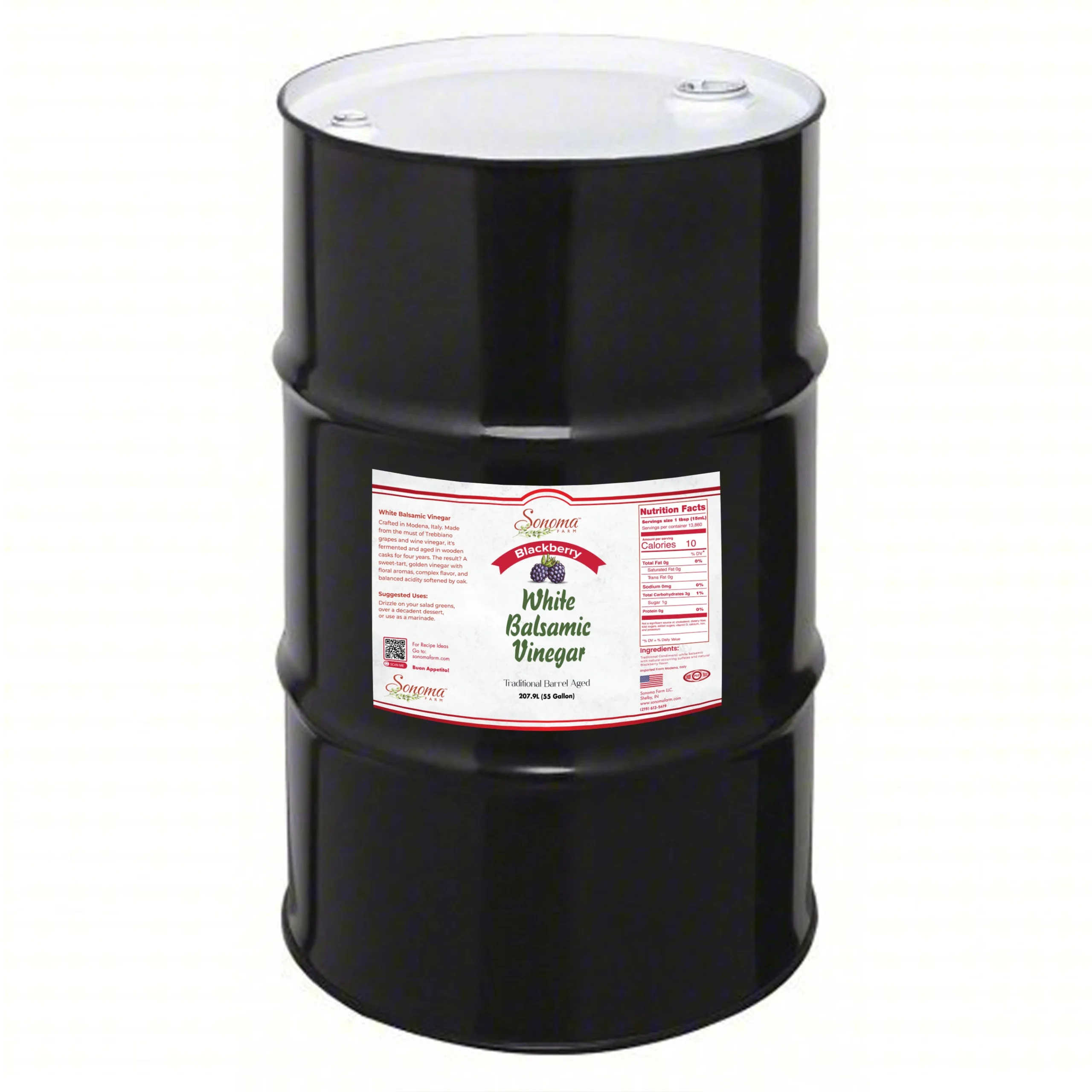 55 gallon drum of Blackberry Infused White Balsamic Vinegar from Sonoma Farm