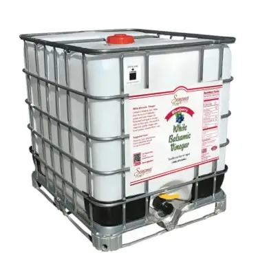 275 gallon industrial tote of Blueberry Infused White Balsamic Vinegar from Sonoma Farm