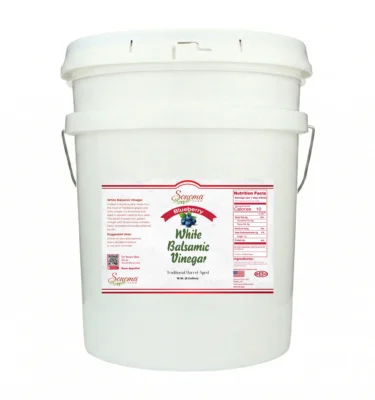 5 gallon container of Blueberry Infused White Balsamic Vinegar Glaze from Sonoma Farm