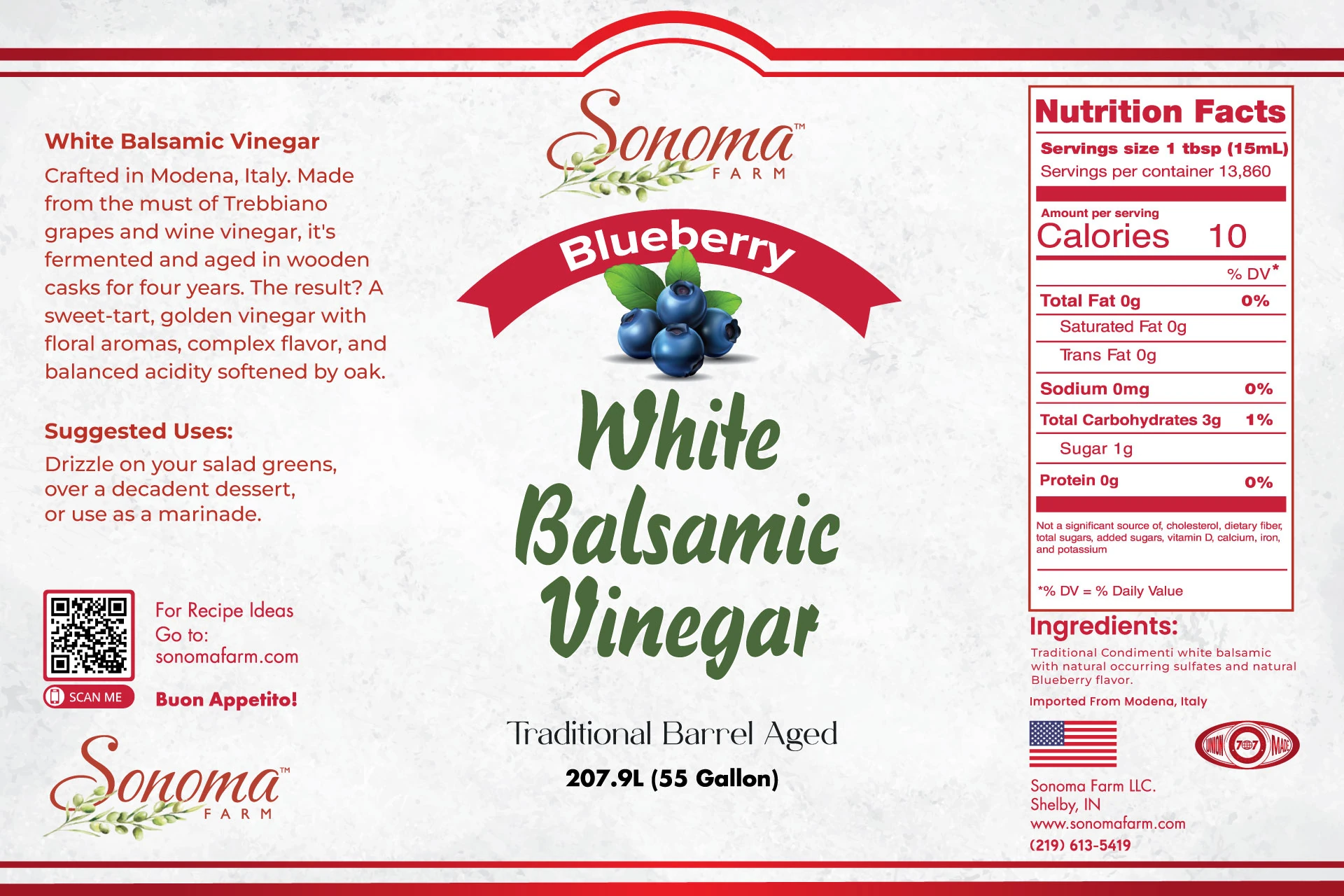 White Balsamic Vinegar | Flavor Infused | <b>Blueberry</b> | 55 Gallon / 220 Liters