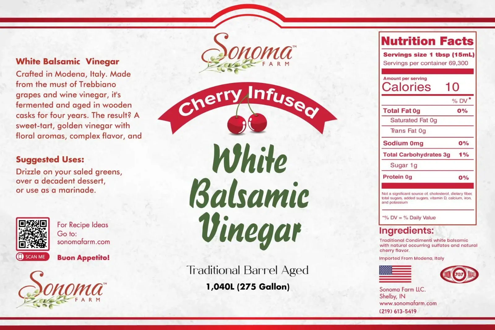 Infused White Balsamic Vinegar | <b>Cherry</b> | 275 Gallon / 1040 Liters
