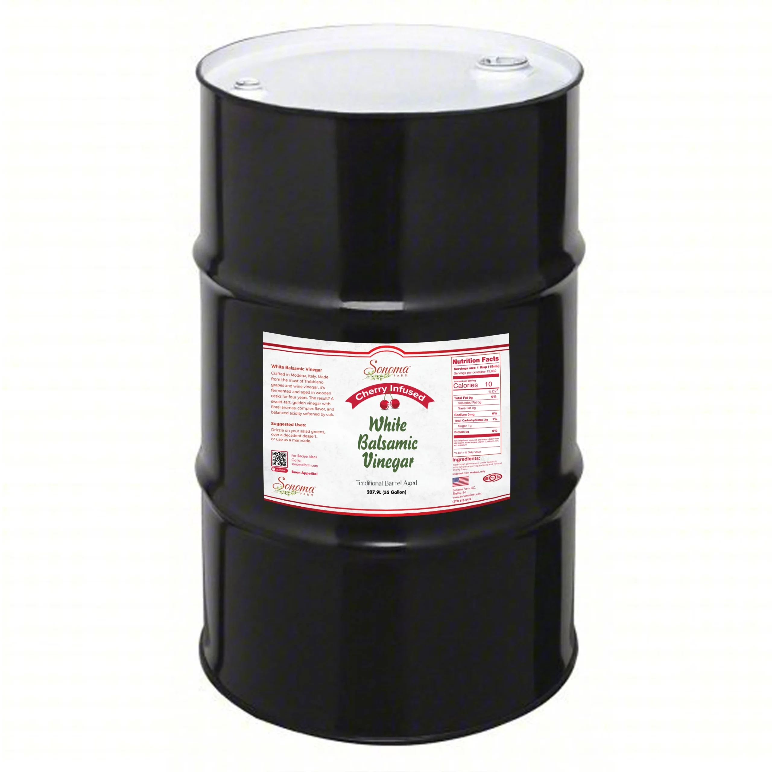 55 gallon drum of Cherry Infused White Balsamic Vinegar from Sonoma Farm