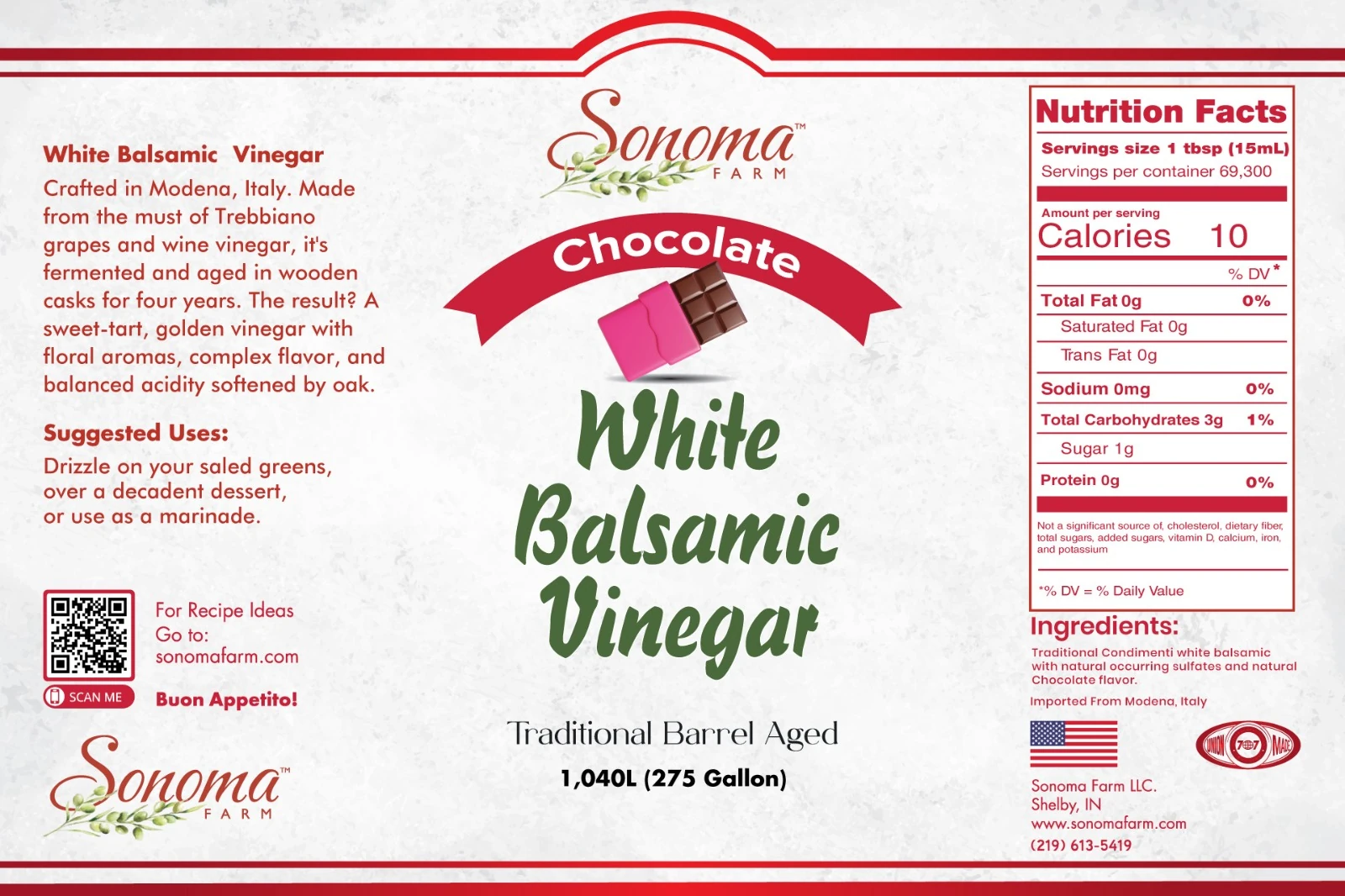 Infused White Balsamic Vinegar | <b>Chocolate</b> | 275 Gallon / 1040 Liters