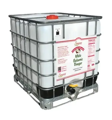 275 gallon industrial tote of Coconut Infused White Balsamic Vinegar from Sonoma Farm