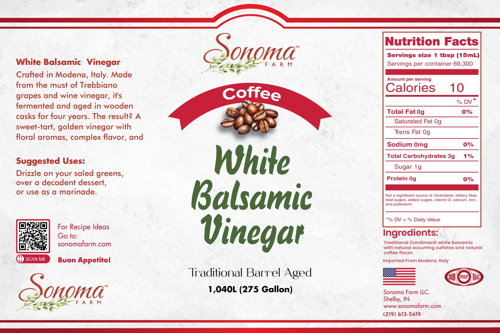 Infused White Balsamic Vinegar | <b>Coffee</b> | 275 Gallon / 1040 Liters