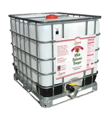 275 gallon industrial tote of Cranberry Infused White Balsamic Vinegar from Sonoma Farm