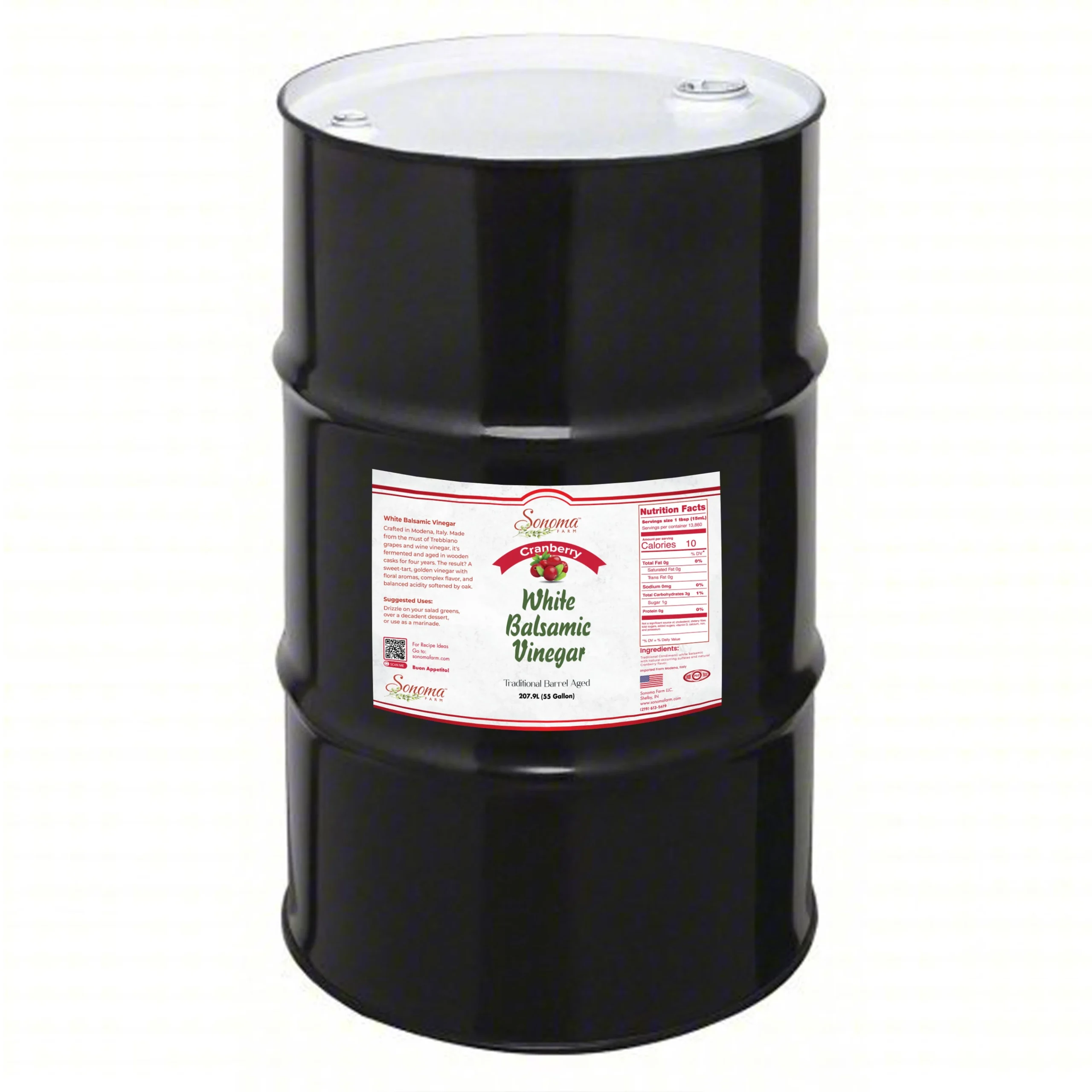 55 gallon drum of Cranberry Infused White Balsamic Vinegar from Sonoma Farm