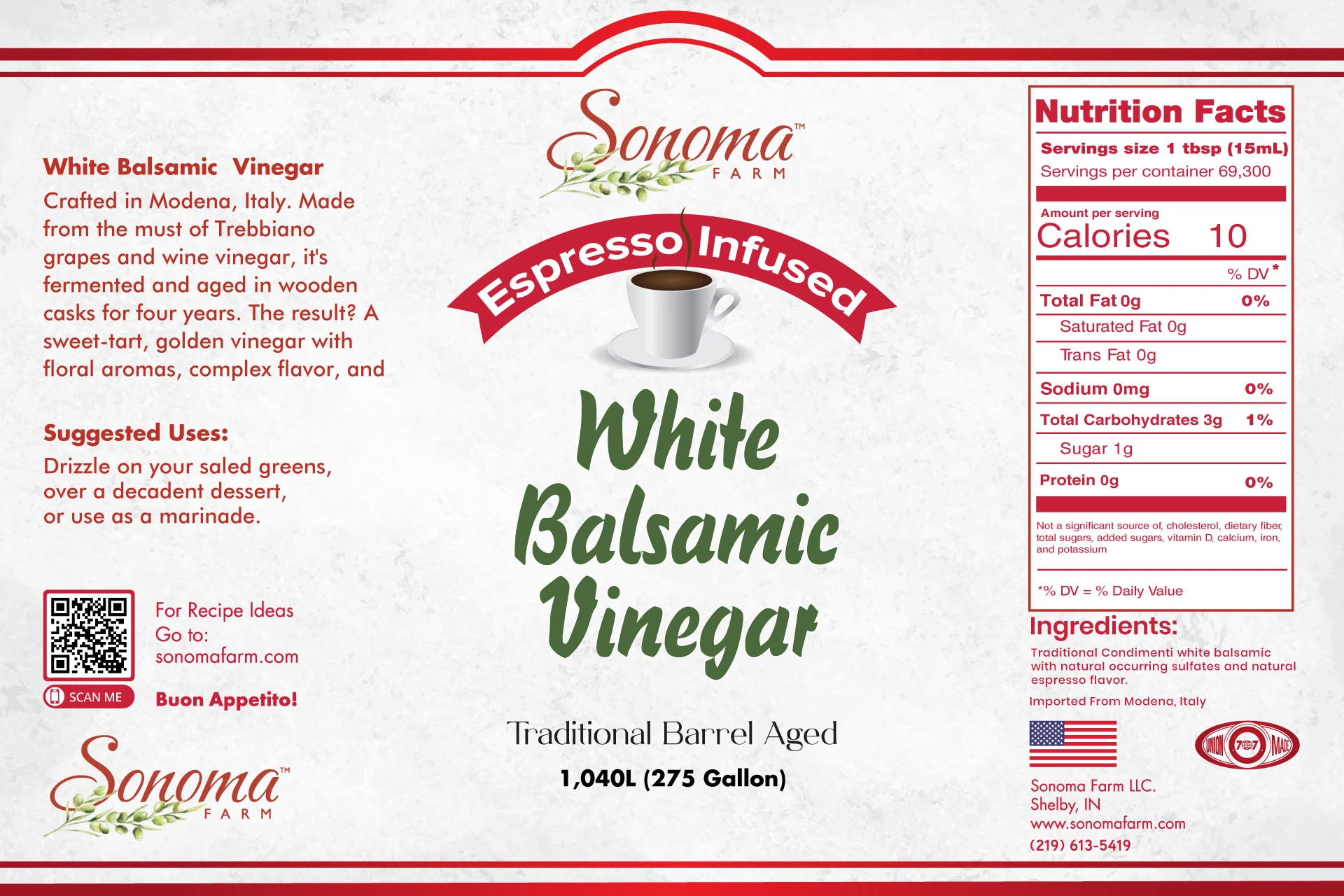 Infused White Balsamic Vinegar | <b>Espresso</b> | 275 Gallon / 1040 Liters