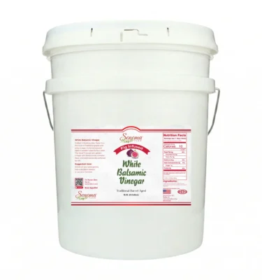 5 gallon container of Fig Infused White Balsamic Vinegar Glaze from Sonoma Farm