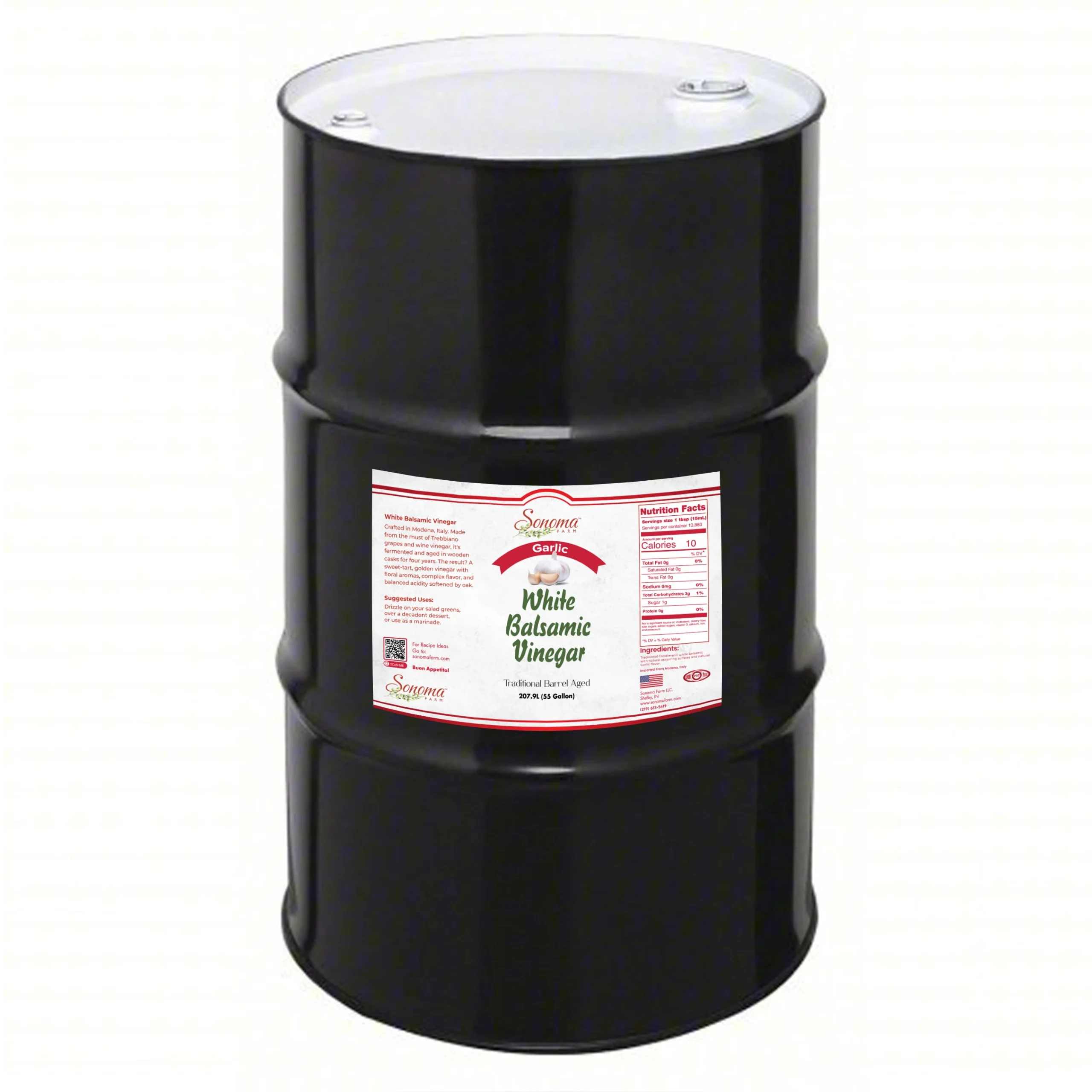 55 gallon drum of Garlic Infused White Balsamic Vinegar from Sonoma Farm