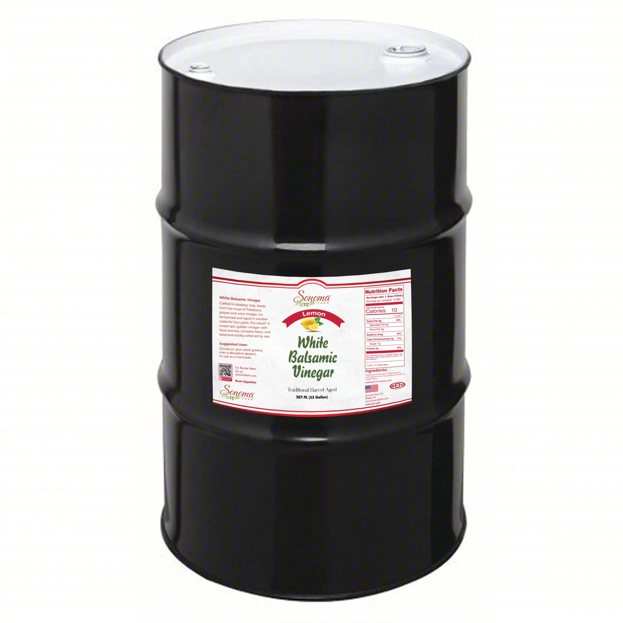55 gallon drum of Lemon Infused White Balsamic Vinegar from Sonoma Farm