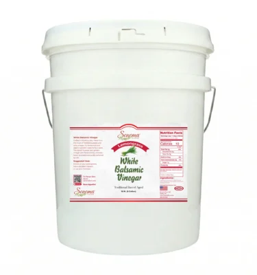 5 gallon container of Lemongrass Infused White Balsamic Vinegar Glaze from Sonoma Farm