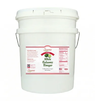 5 gallon container of Lime Infused White Balsamic Vinegar Glaze from Sonoma Farm