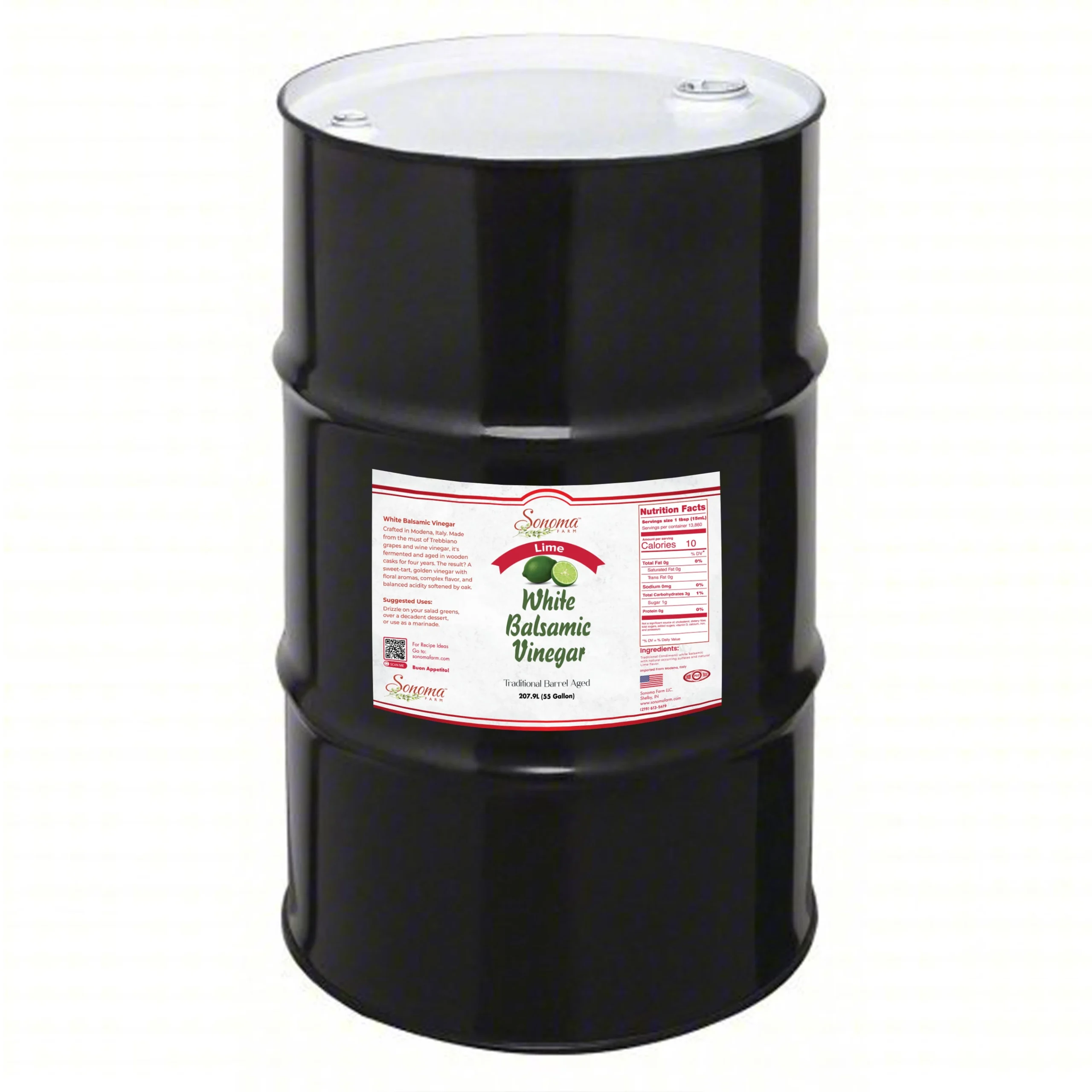55 gallon drum of Lime Infused White Balsamic Vinegar from Sonoma Farm