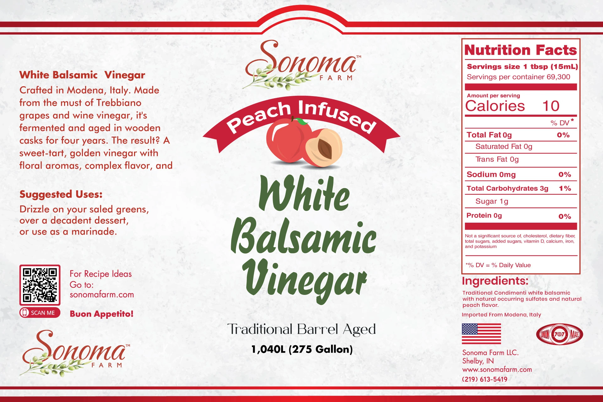 Infused White Balsamic Vinegar | <b>Peach</b> | 275 Gallon / 1040 Liters