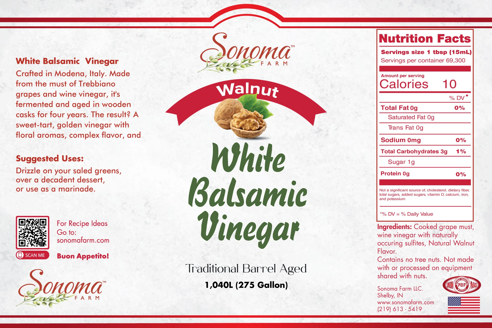 Infused White Balsamic Vinegar | <b>Walnut</b> | 275 Gallon / 1040 Liters