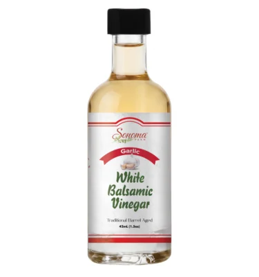 44ml sample bottle of Garlic Infused White Balsamic Vinegar from Sonoma Farm